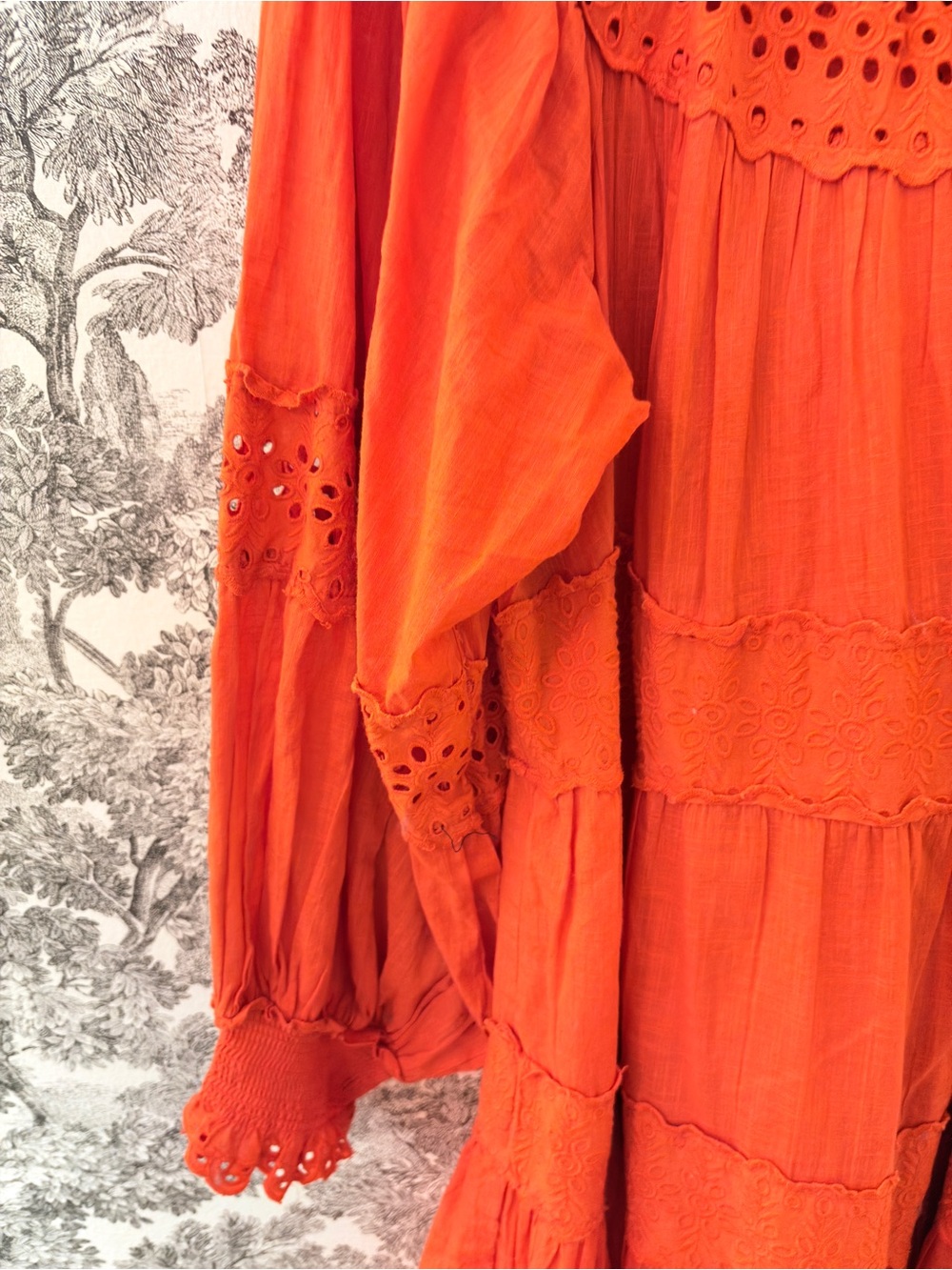 Anthropologie Maeve Long Sleeve Orange Red Mini Dress Plus Eyelet Tiered 1X EUC - Picture 4 of 9